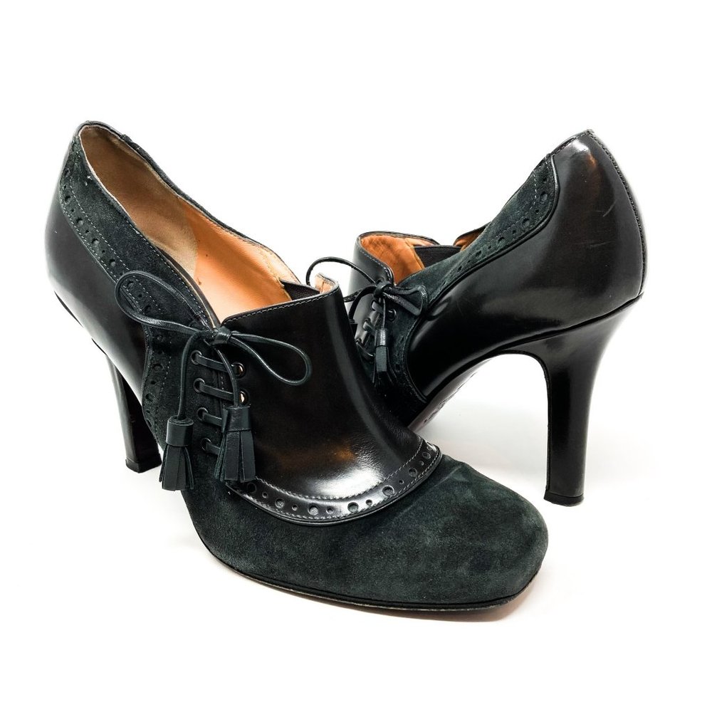 Nanette Lepore Charcoal Suede and Black Leather Heels